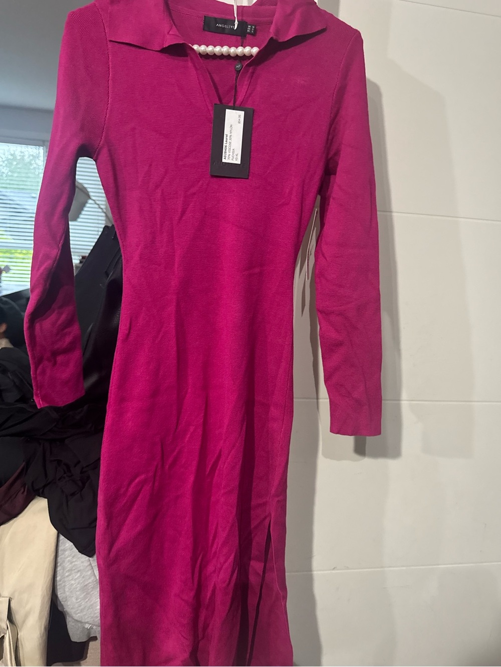 Angel Magenta Knit Top with Pearl Detail